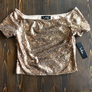 Gold sequin cropped top